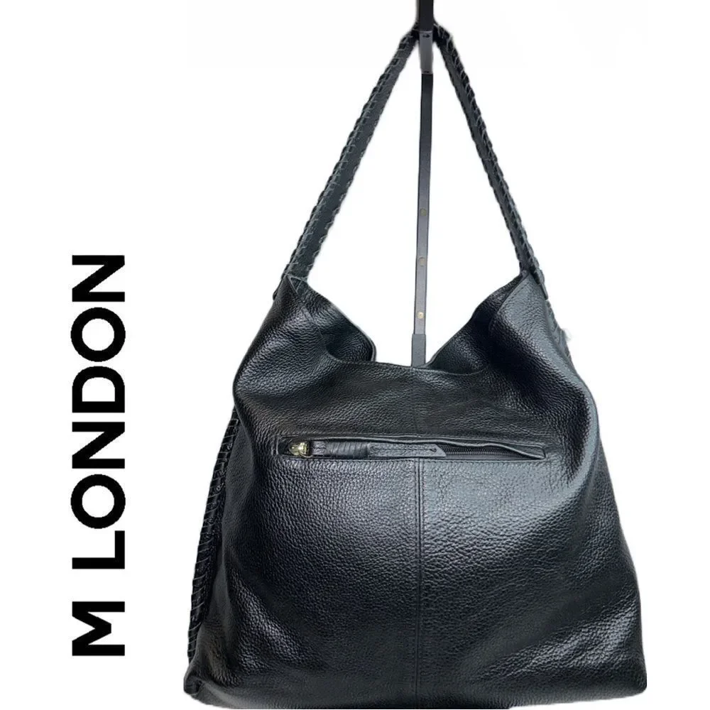 M.‎ London Black Pebbled Leather Shoulder or Tote Bag - Picture 2 of 4